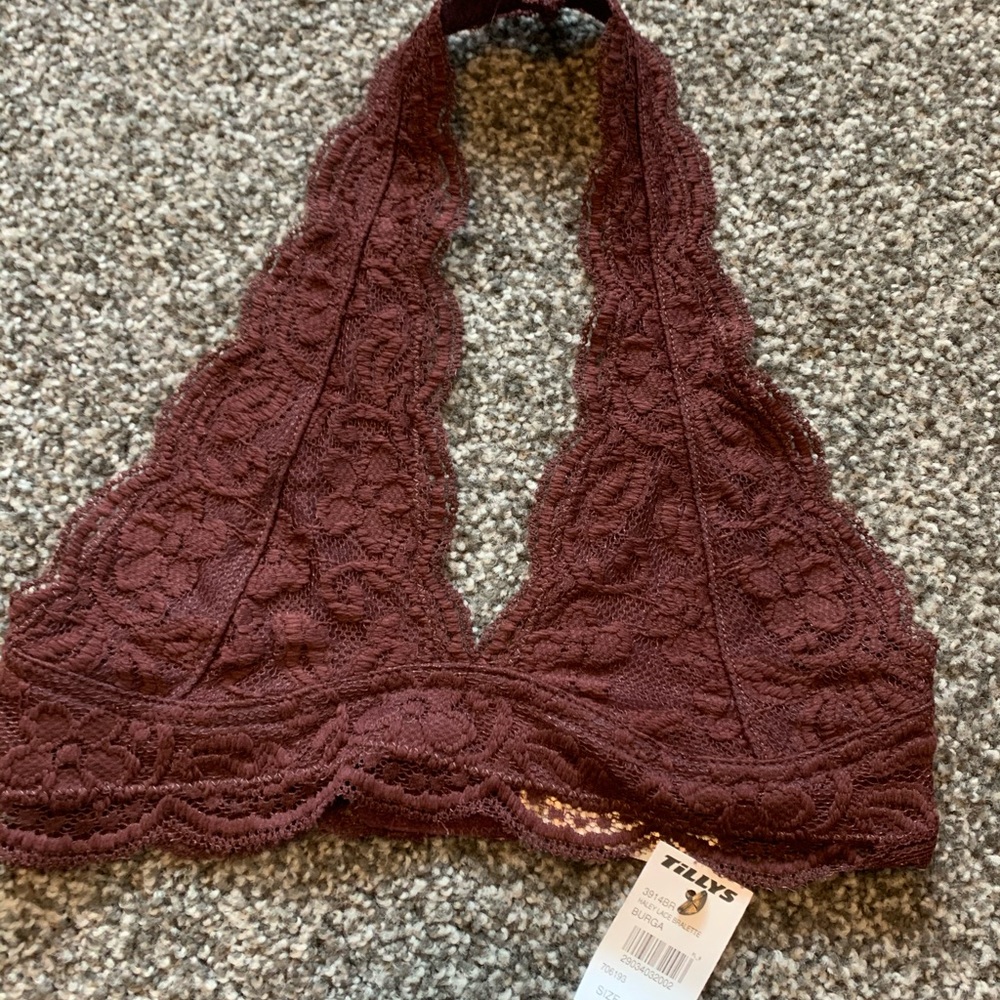 Nwt Lace Halter Maroon Bralette